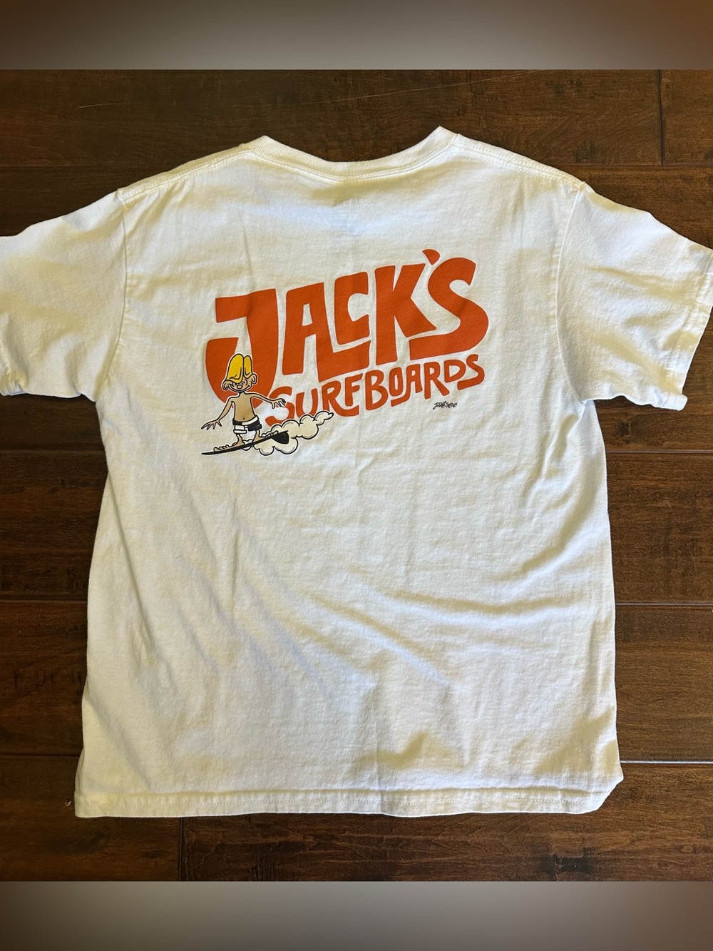 Jack’s Surfboards S/S T-Shirt - Youth Medium - White with retro orange logo